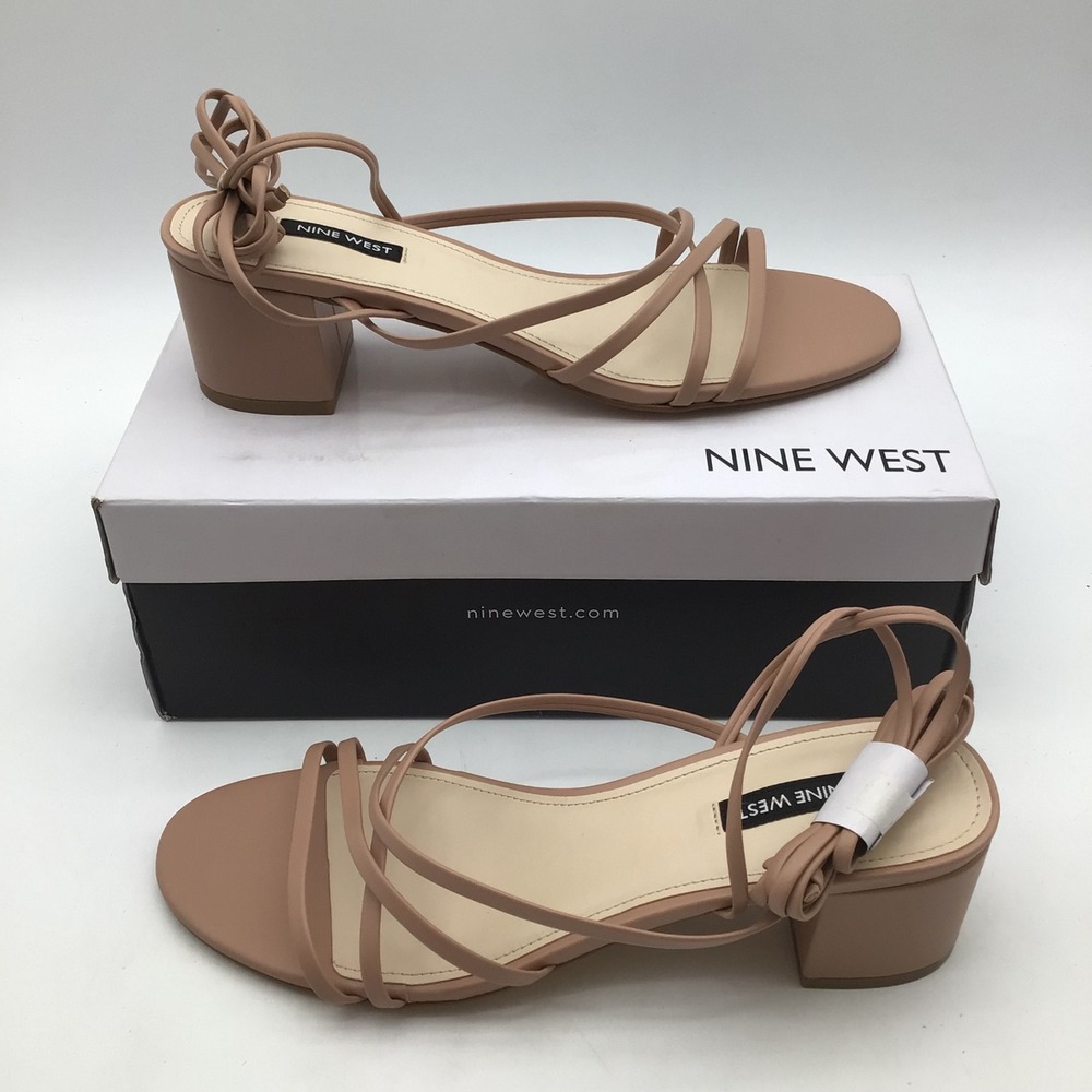 Nine West Aloud 3 Natural Strappy Ankle Tie Block Heel Sandals Size 10 M NEW
